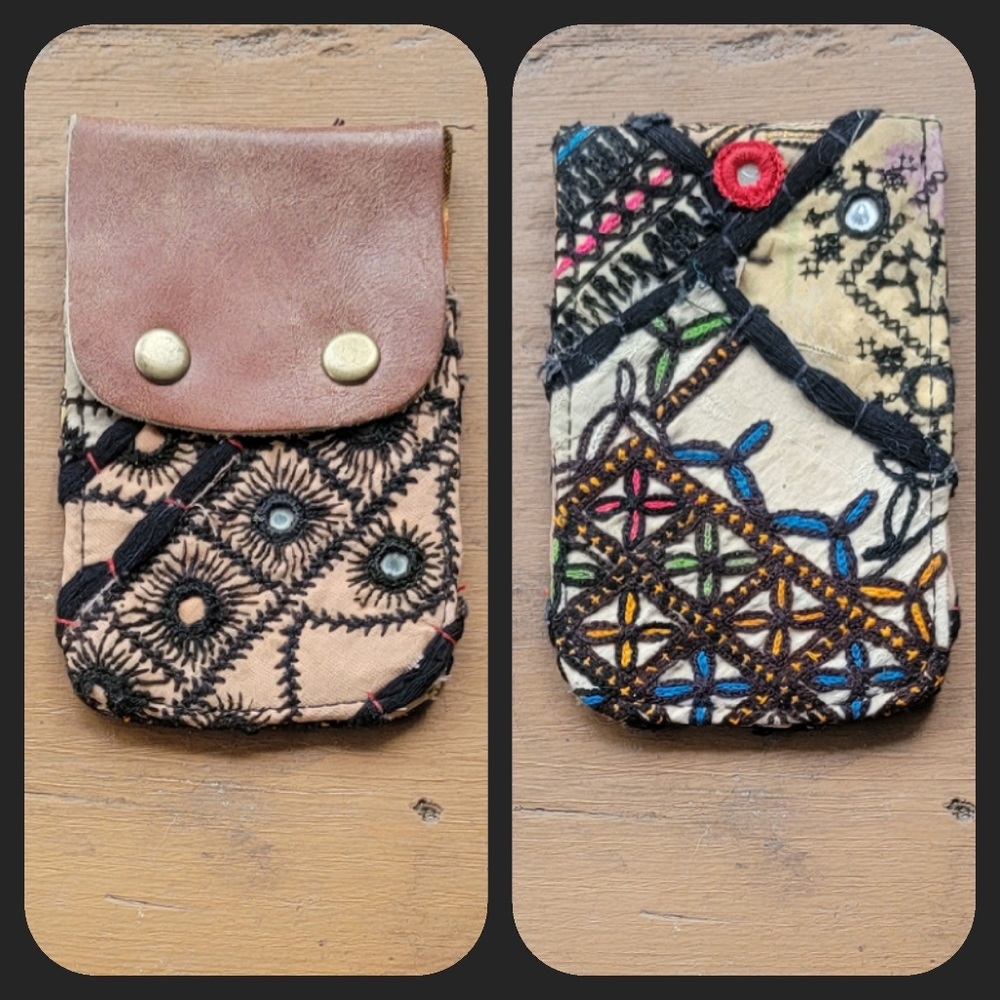 🪬🍄 Free People Boho Embroidered Repurposed vtg banjara hippie Wallet card case